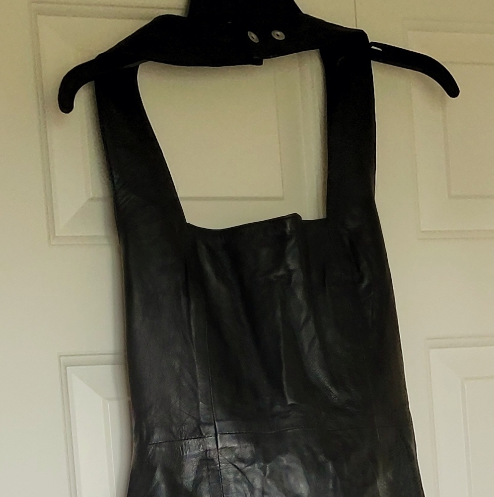 Elegant Black Leather Halter Dress